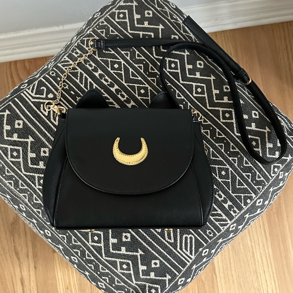 Cute cat moon black purse with strap - kawaii